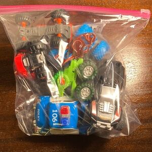 Kids Toy Vehicle Pack - Assorted Colors (Blue, Green, Red, Black) monster trucks